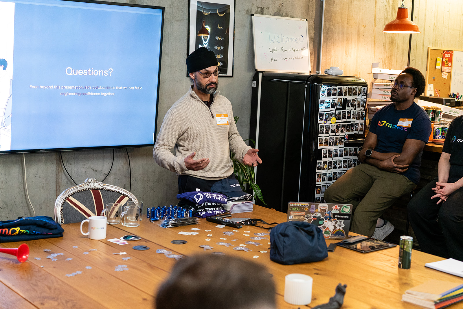 A photo of Dalbir Sehmbi delivering a great 99 second talk at MoT London