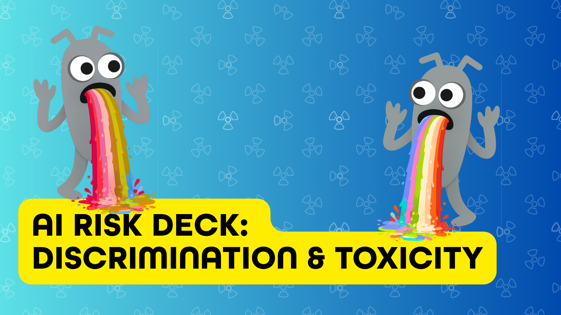 Article image "AI Risk Deck: Discrimination &amp; Toxicity" with two Bugs vomiting toxic rainbow. image