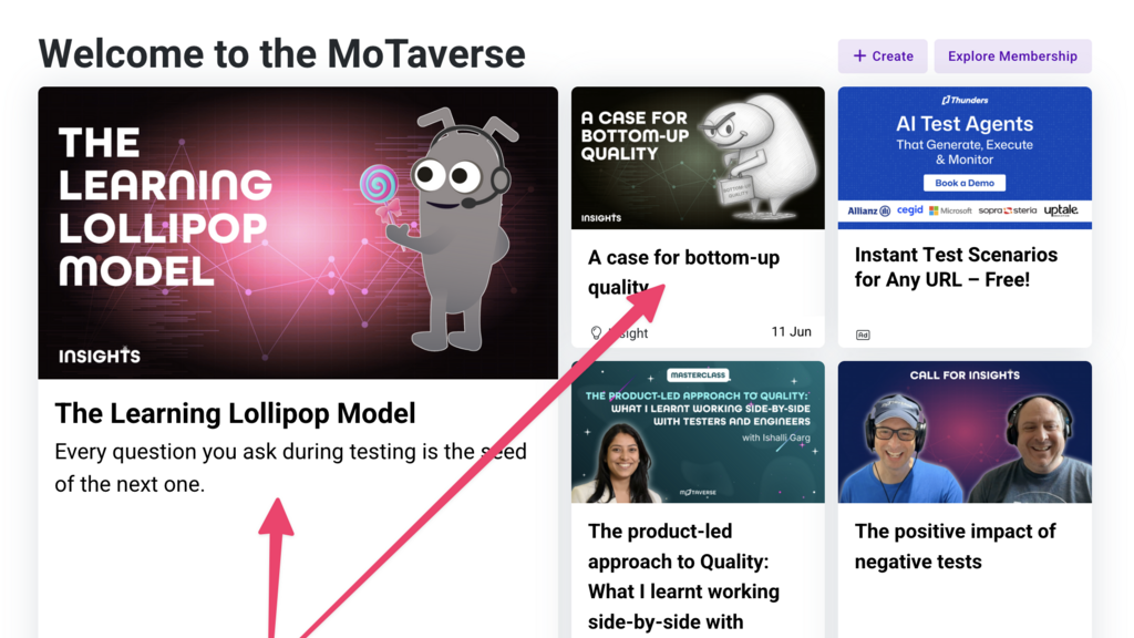 Screenshot of the homepage with Insights highlighted with an arrow. image