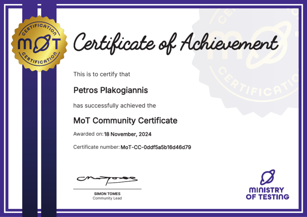 MoT Community Certificate  image