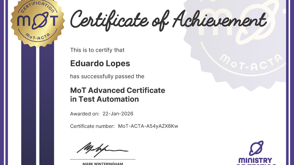 MoT Advanced Certificate in Test Automation image