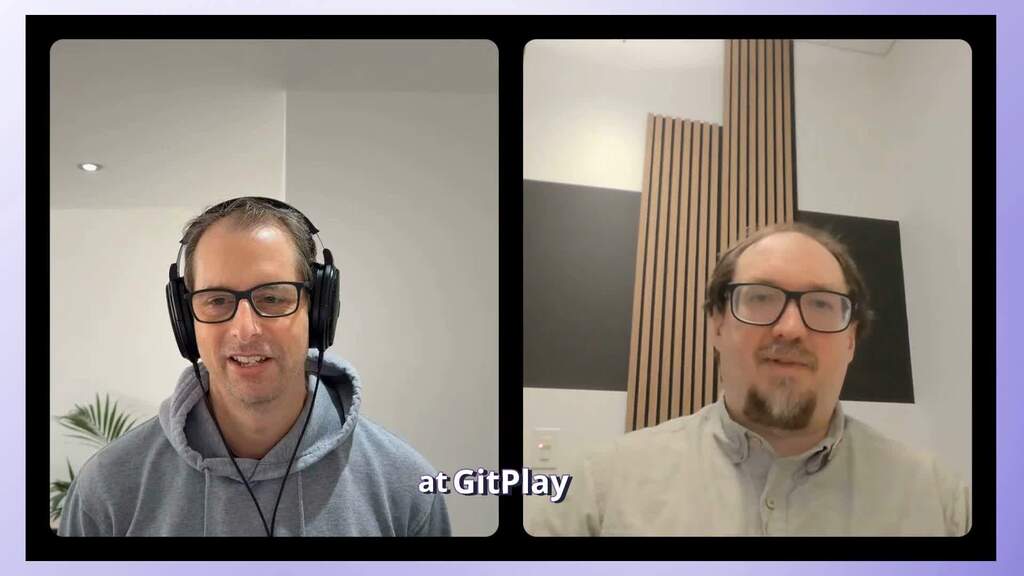 Two men on a video call. image