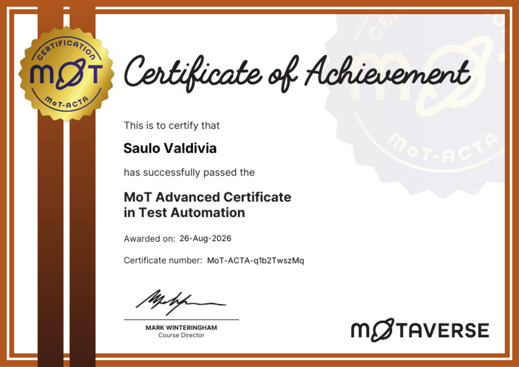 MoT Advanced Certificate in Test Automation image