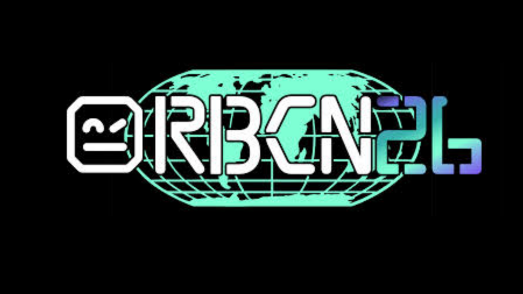 The logo for RBCN26, featuring a stylised globe with a grid-like surface in a light teal colour.