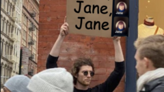 Man with sign predicted the future. image