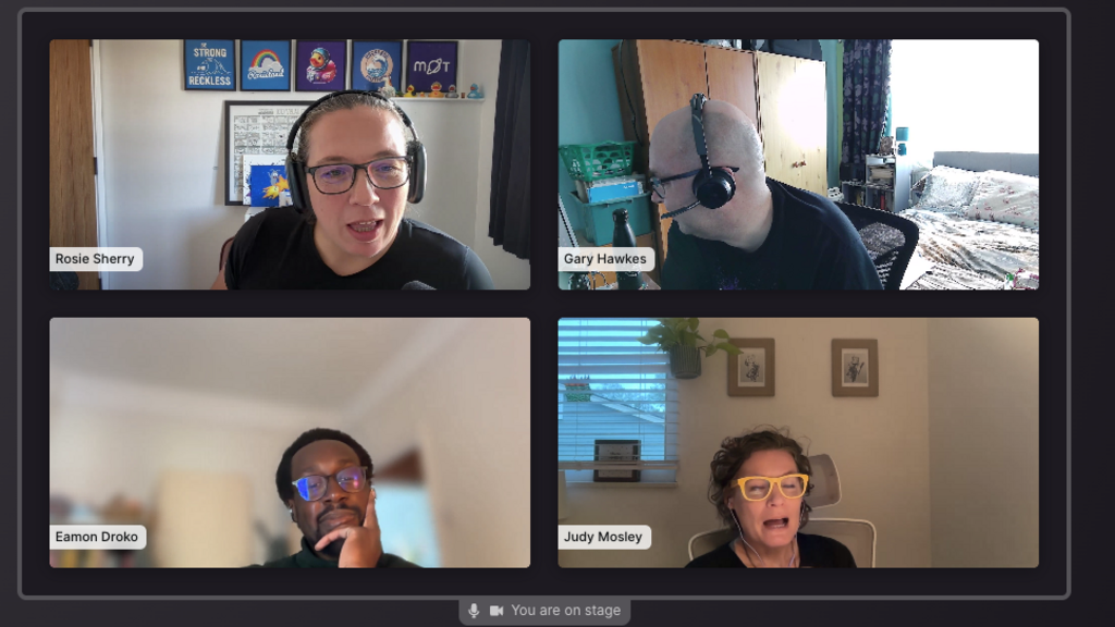 Screen shot of this week in quality call, with 4 people talking image