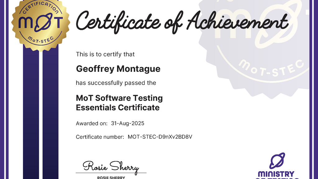 MoT Software Testing Essentials Certificate image