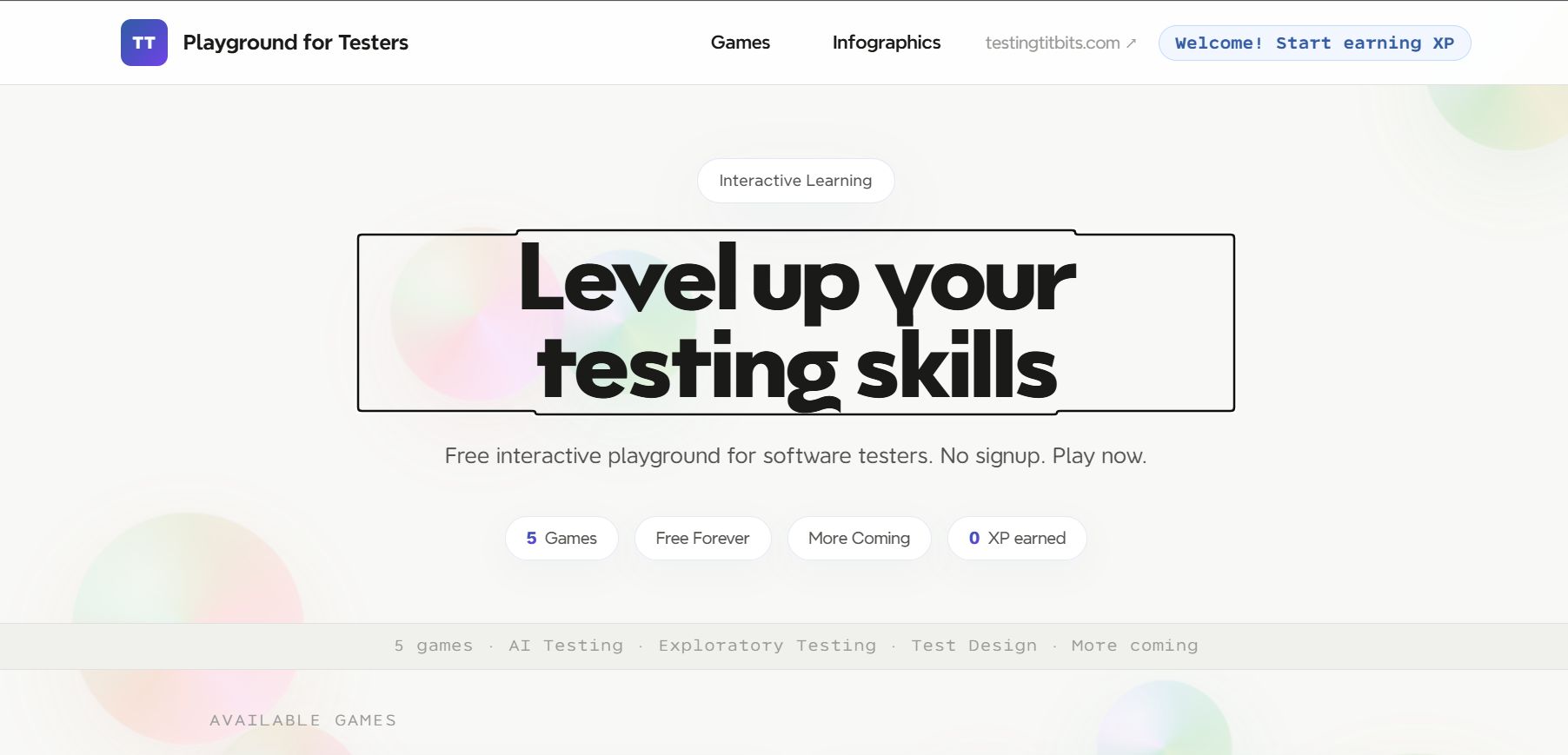 Created Testers Playground to give a playful touch to hard and typical testing concepts.

Can be accessed here:  Te... image