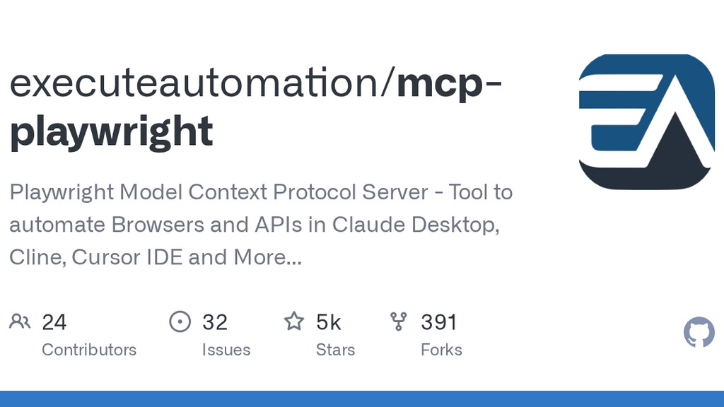 Playwright Model Context Protocol Server - Tool to automate Browsers and APIs in Claude Desktop, Cline, Cursor IDE and More  image