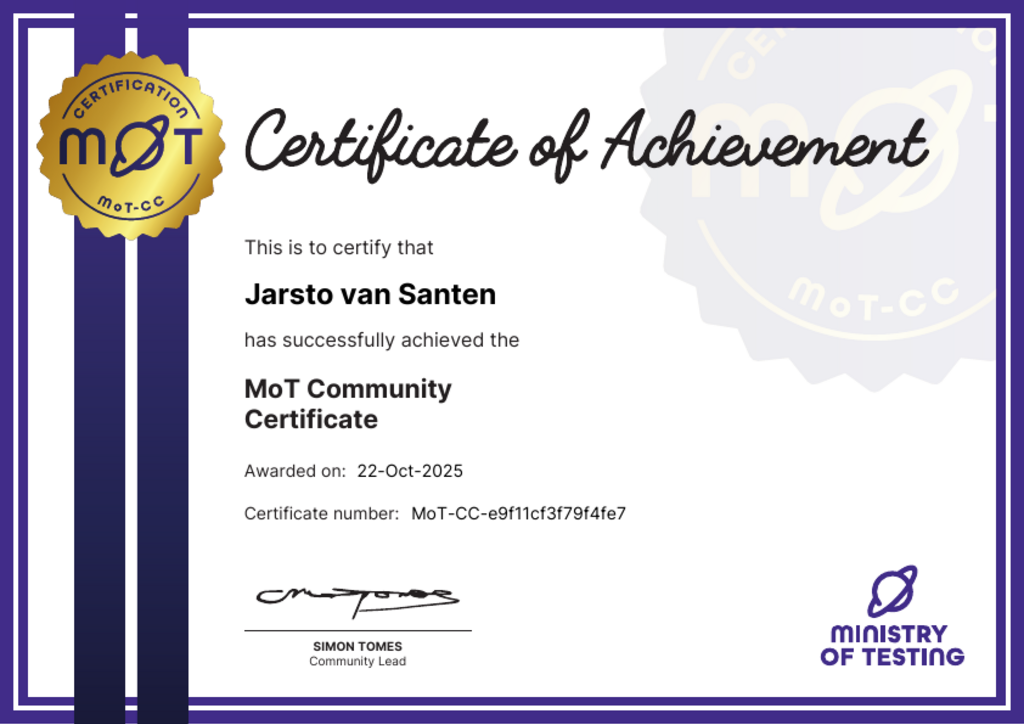 MoT Community Certificate image