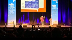 On the slide, Titus shows the audience the trends that he has identified in the testing industry. This photo was taken when he asked the audience; “how many people here have a role where their prim... image