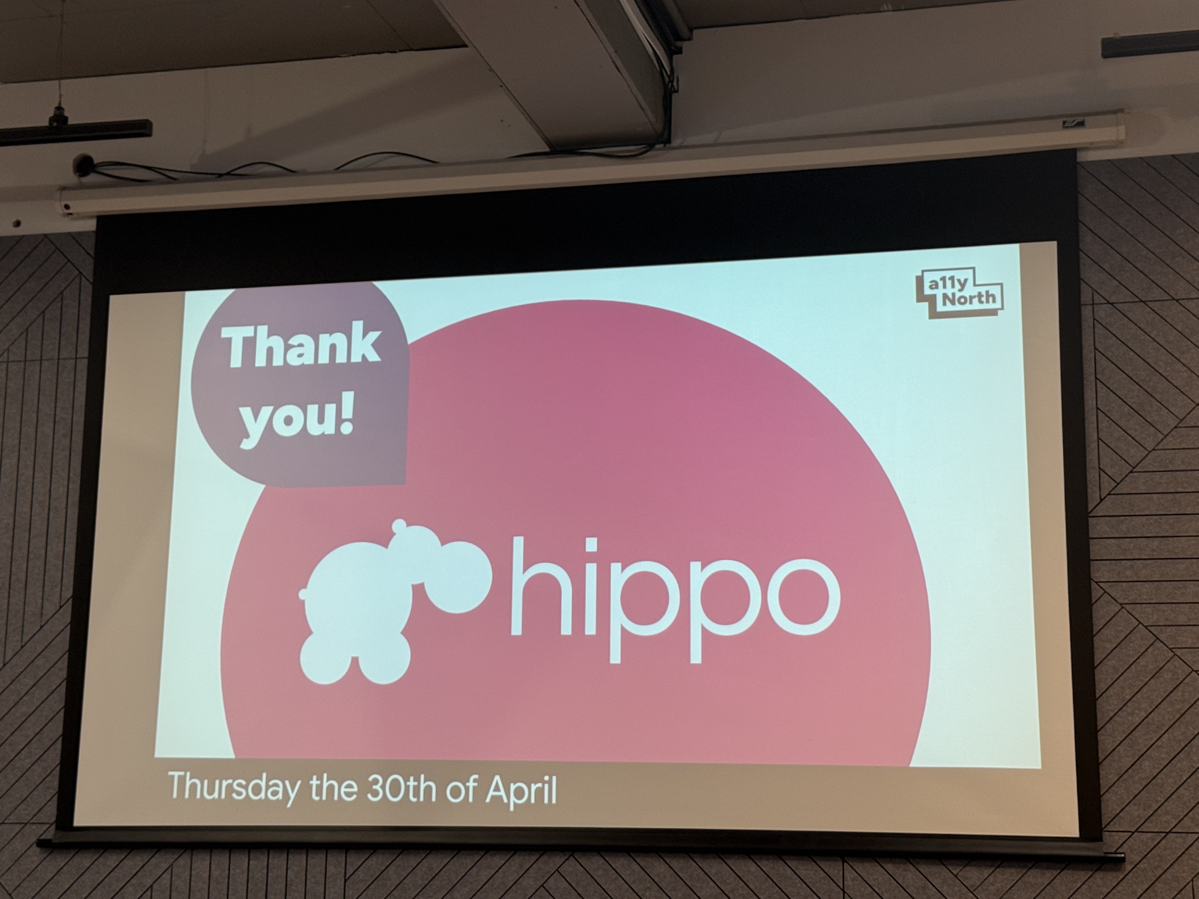 A thank you Hippo slide with their logo of a cute white bubble hippo image