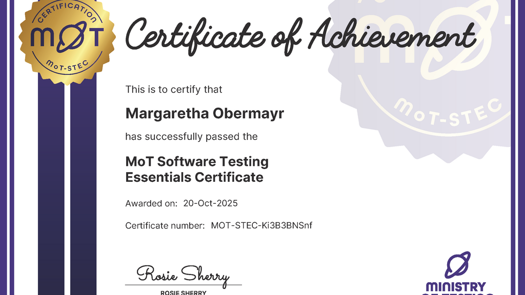 MoT Software Testing Essentials Certificate image