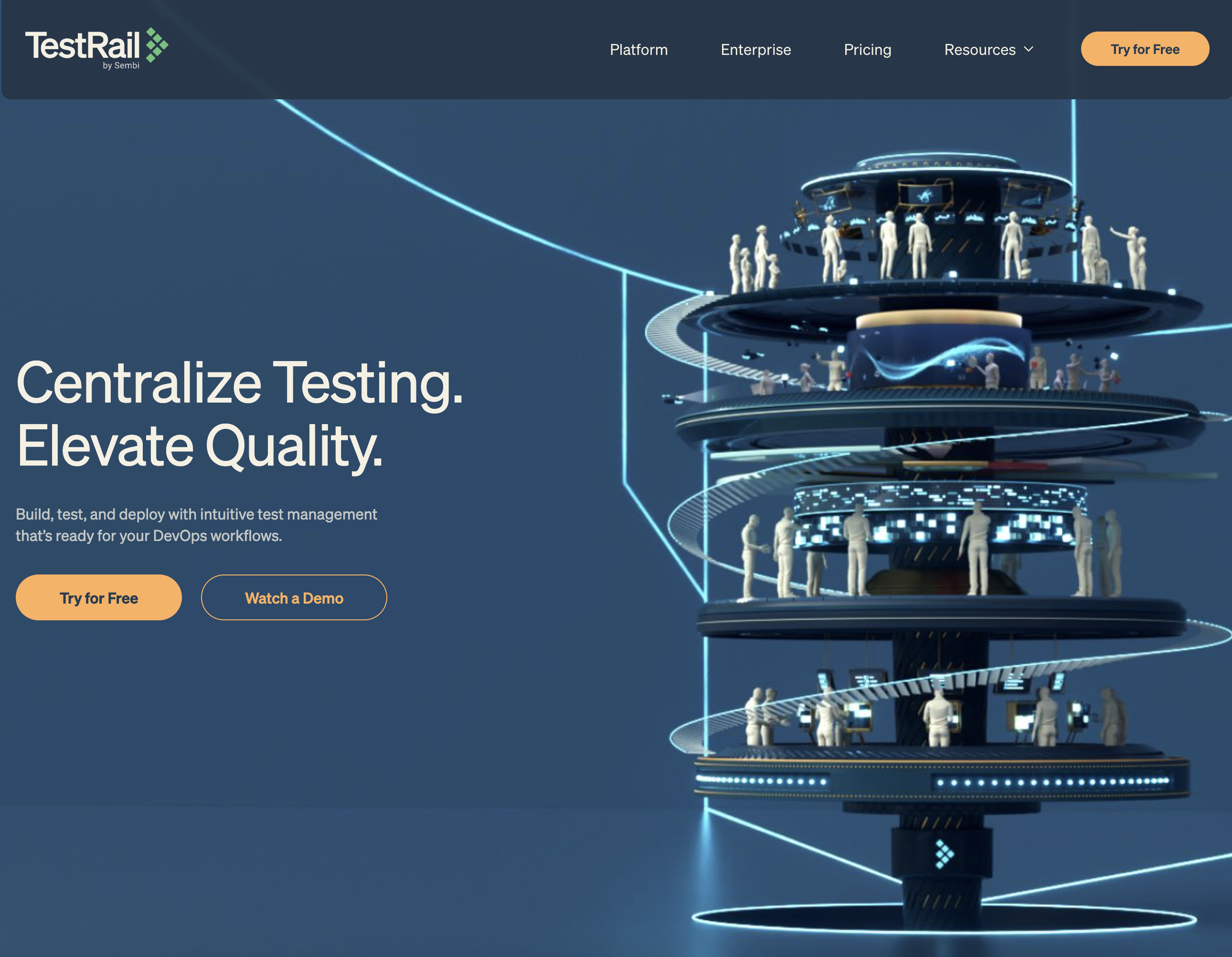 A screenshot of TestRail's homepage.