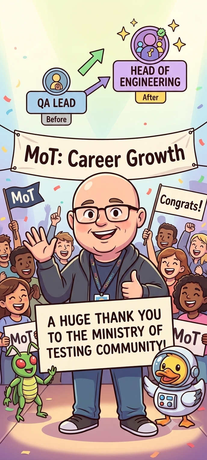 Gemini generated image of a cartoon style picture of Gary Hawkes holding up thank you signs to the MoT community for ... image