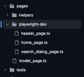 The image shows the page folder structure with header_page, home_page, and search_dialog_page.