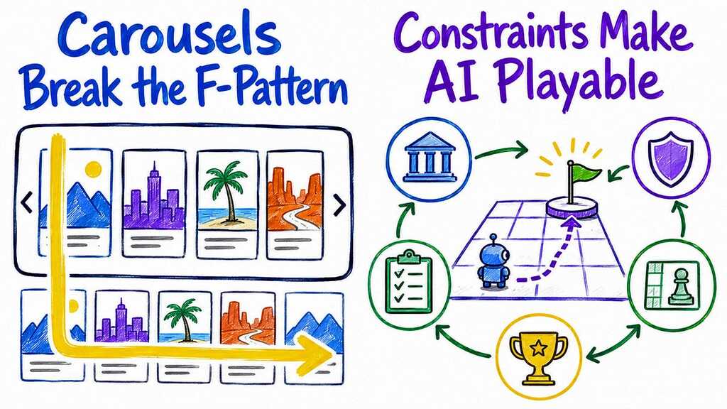 UX Roundup: Carousels | AI-Native Games | Bulk Actions | AI Film Wins at Cannes | Peak–End Rule | AI Use 2× in One Ye... image
