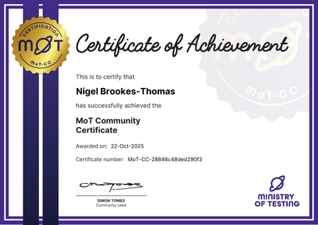 MoT Community Certificate image