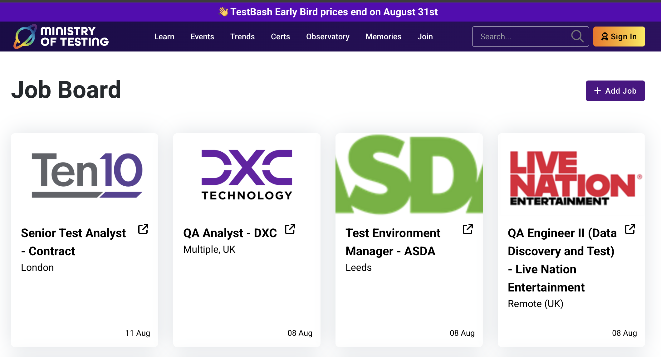 A screenshot of the MoTaverse job board.