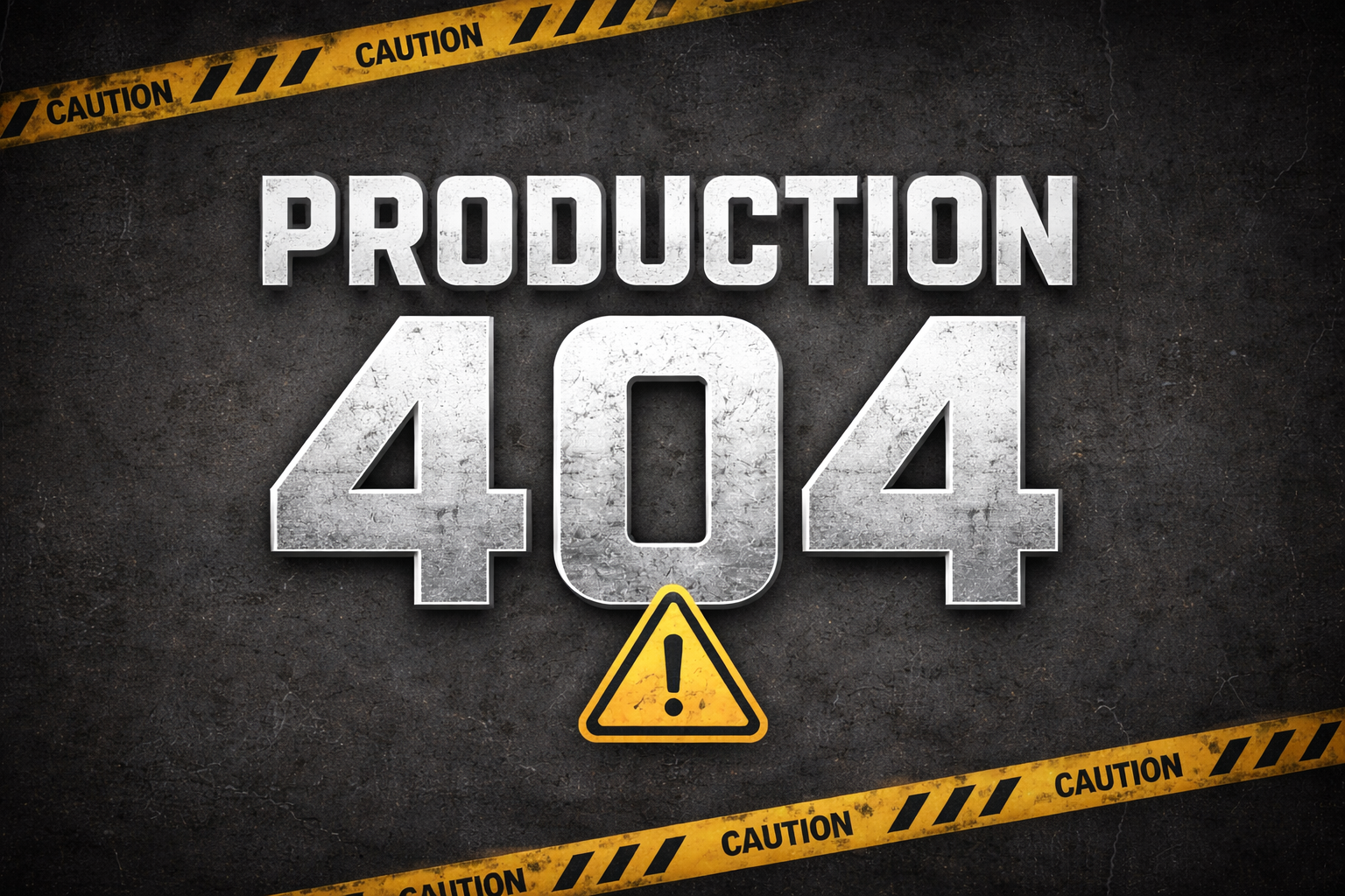 The image is a photo that says Production 404 signalling the take down of a production environment through testing activities.