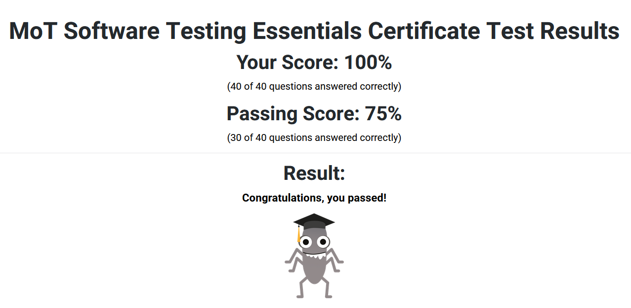 Screenshot of the page that is displayed after successfully completing MoT-STEC image