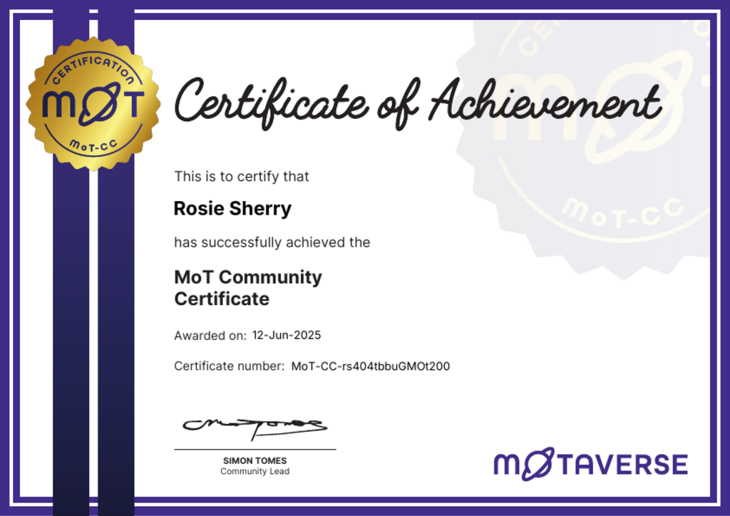 MoT Community Certificate image