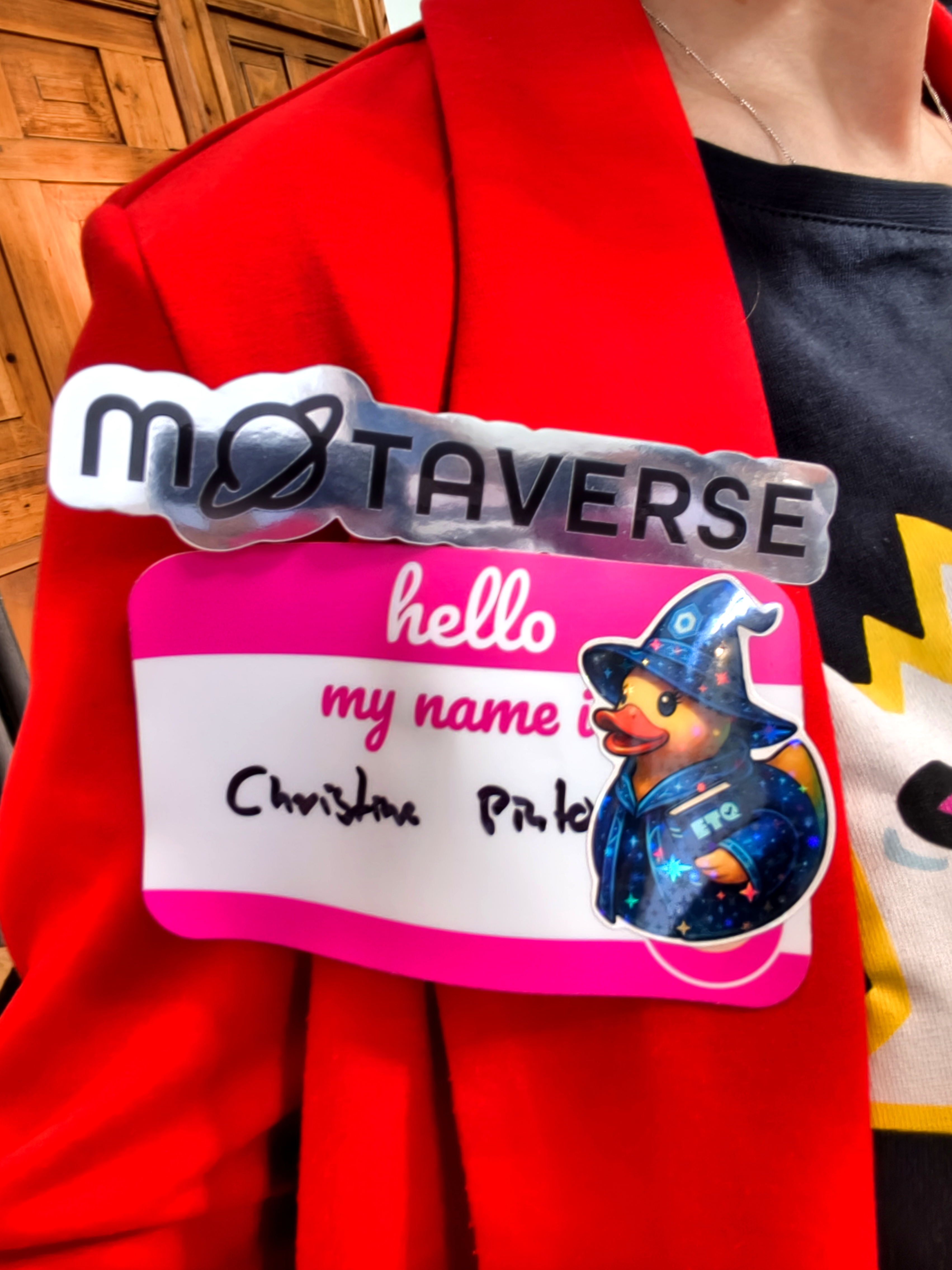 Name tag from Christine Pinto . On that sticker is the new Wizzo rubber duck sticker from Epic Test Quest 