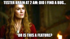 At 2 AM, tester struggles to decide if unexpected behavior is a defect or an intended feature. image