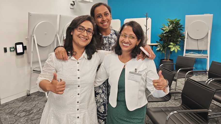 When a question is being asked - how do you know each other? Cool pic clicked with Madhuri and Poornima image