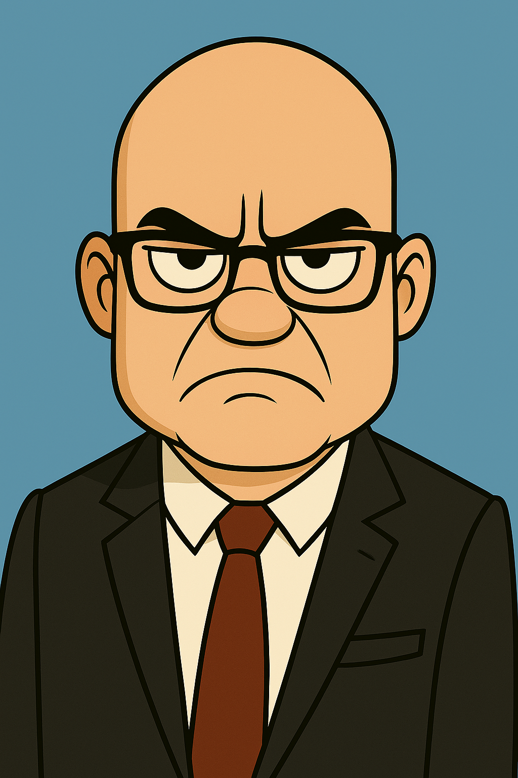 AI generated cartoon image of Gary Hawkes with a grumpy expression