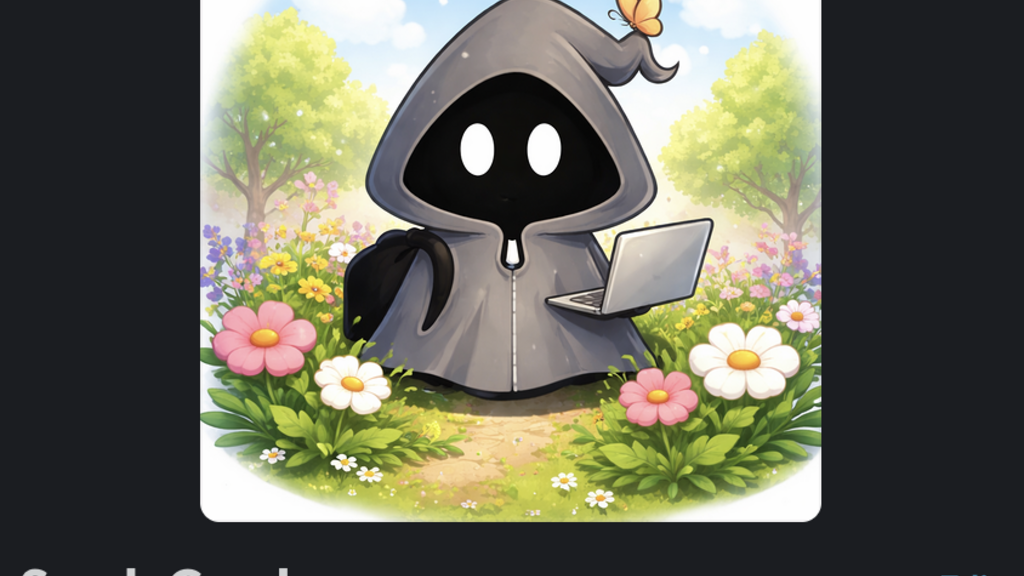 A Slack profile showing a Cartoon-style profile image of a small hooded ghost-like figure in a grey cloak, holding an... image