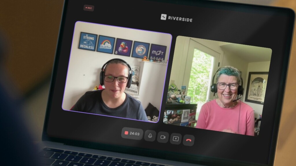 An image of a laptop with Rosie Sherry and Lisa Crispin featured as speakers for the podcast.