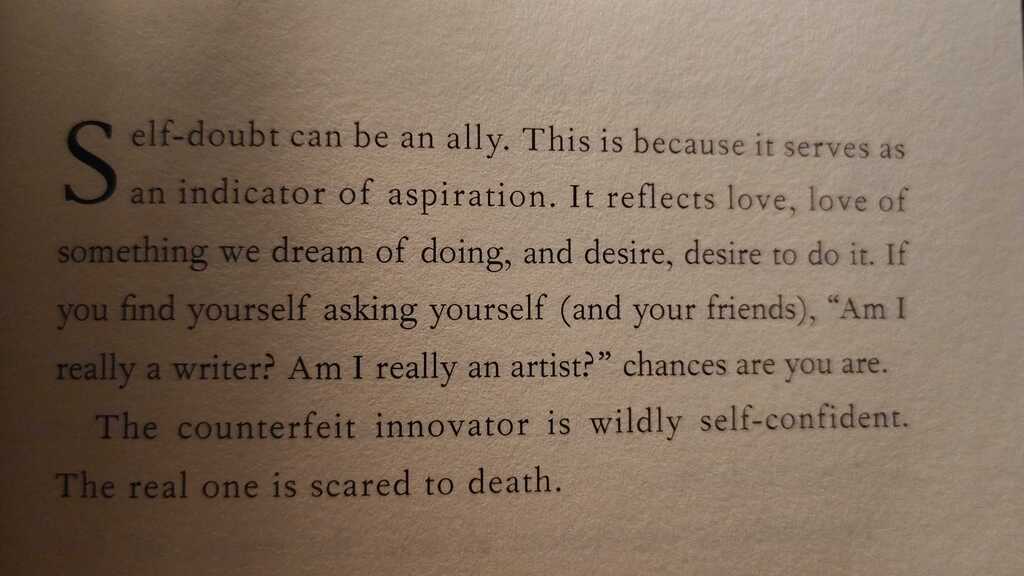 A photographed page from Steven Pressfield’s The War of Art, headed “Resistance and Self-Doubt.” The page contains a ... image