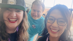 Taking selfies with Beth Marshall and Russell Craxford at TestBash Liverpool 2023.  image