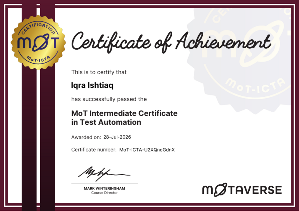 MoT Intermediate Certificate in Test Automation image