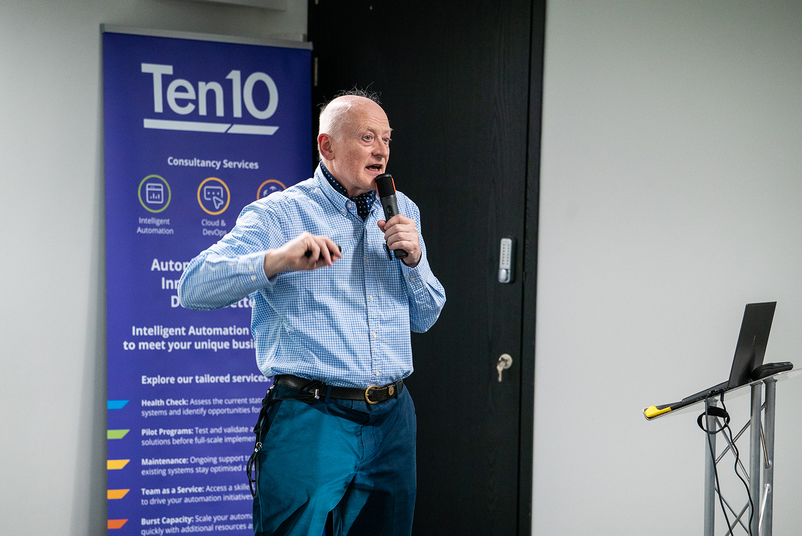 Andrew Brown on stage.