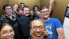 The opportunistic moment of a selfie in a lift image