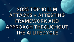 2025 top 10 LLM attacks + AI Testing Framework and approach throughout the AI Lifecycle image