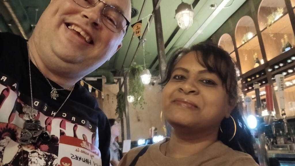 Selfie in a bar with Gary Hawkes and Komal Chowdhary image