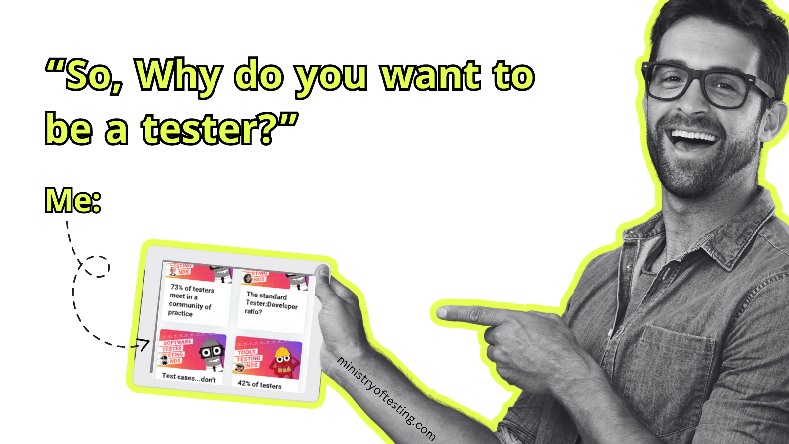 image on a man in black and white holding an ipad with the trends page on it.