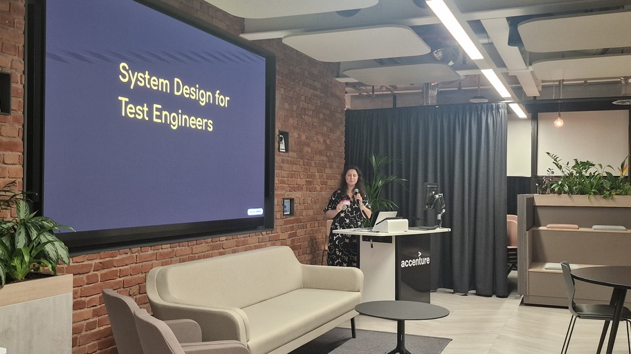 Sarah Al-Hawi delivers her talk 'System design interview for test engineers' image