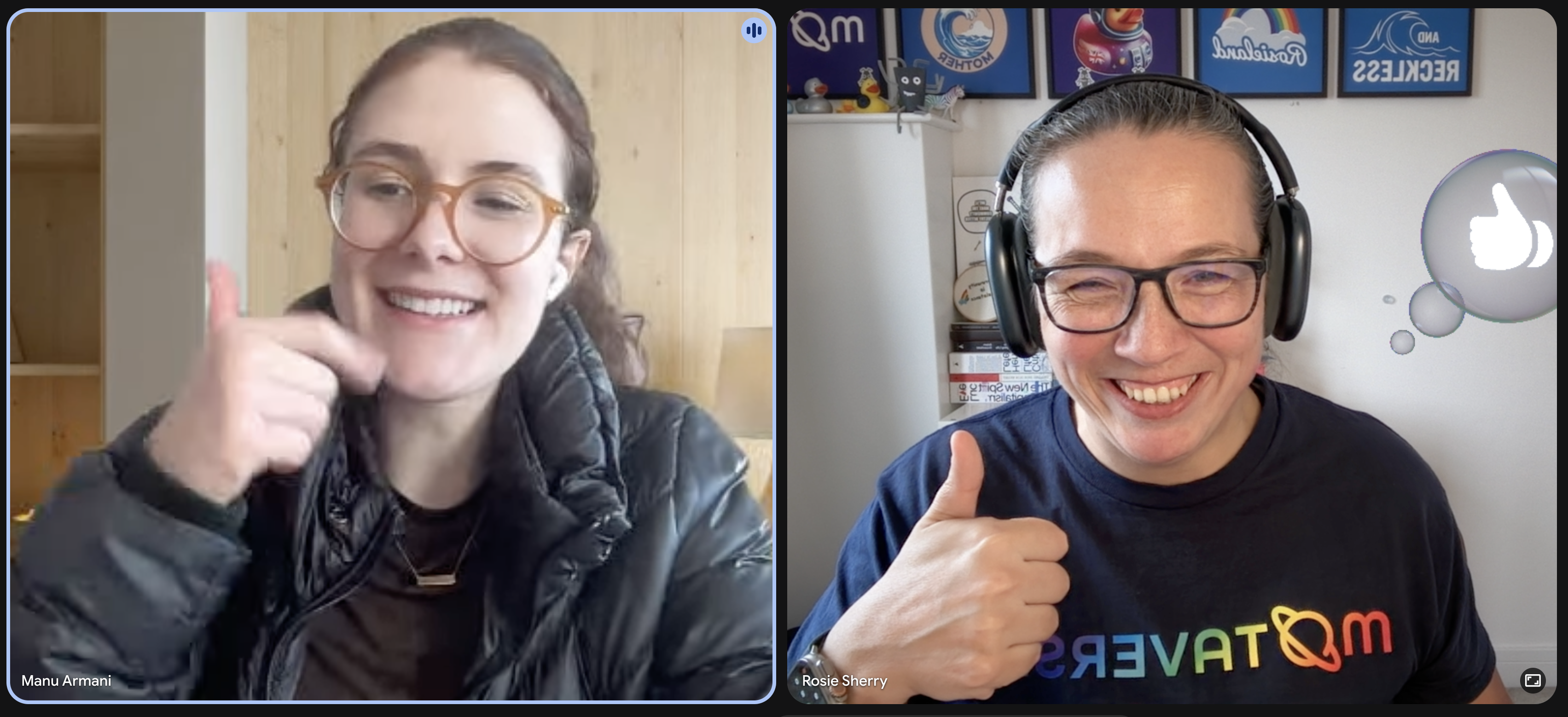 A screenshot of Rosie Sherry and Manu Armani