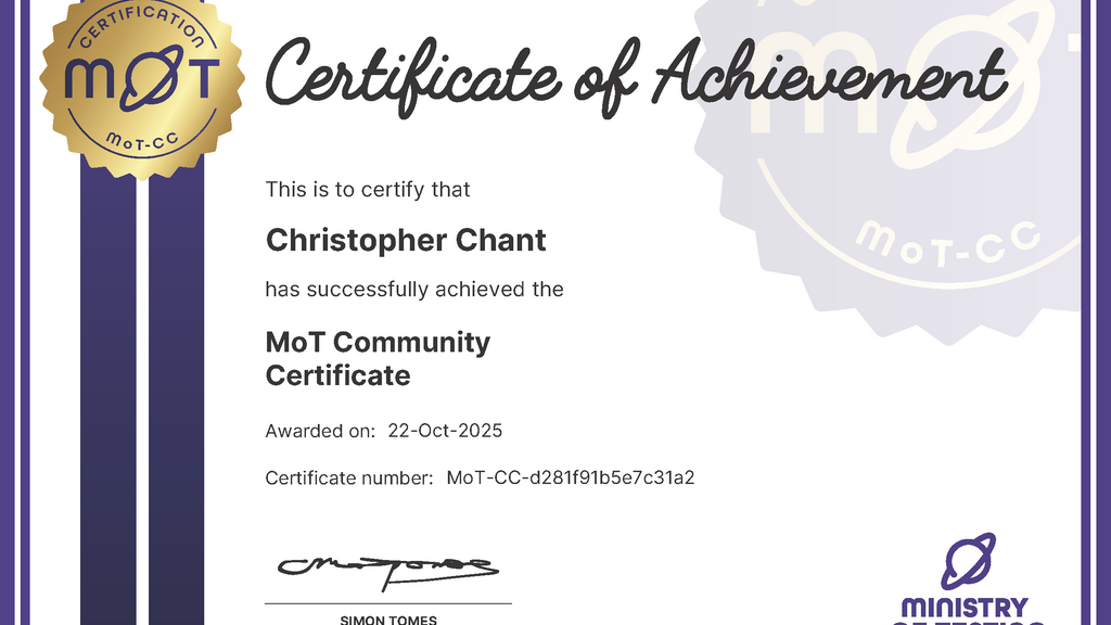 MoT Community Certificate image