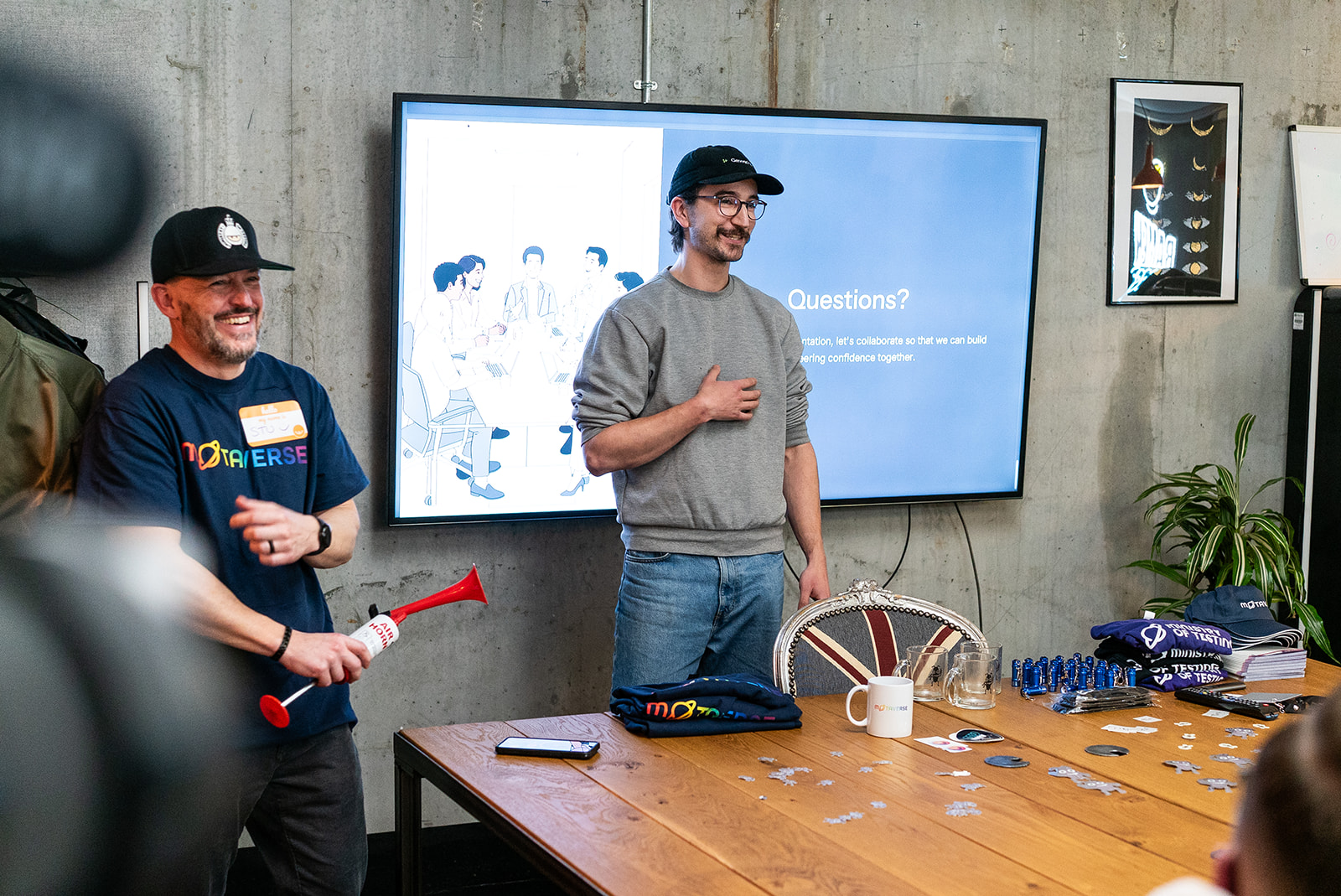 A photo of George Wells delivering a great 99 second talk at MoT London.