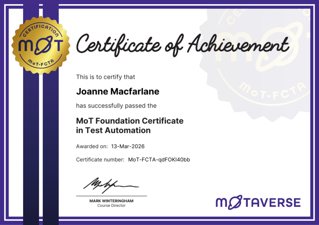 MoT Foundation Certificate in Test Automation image