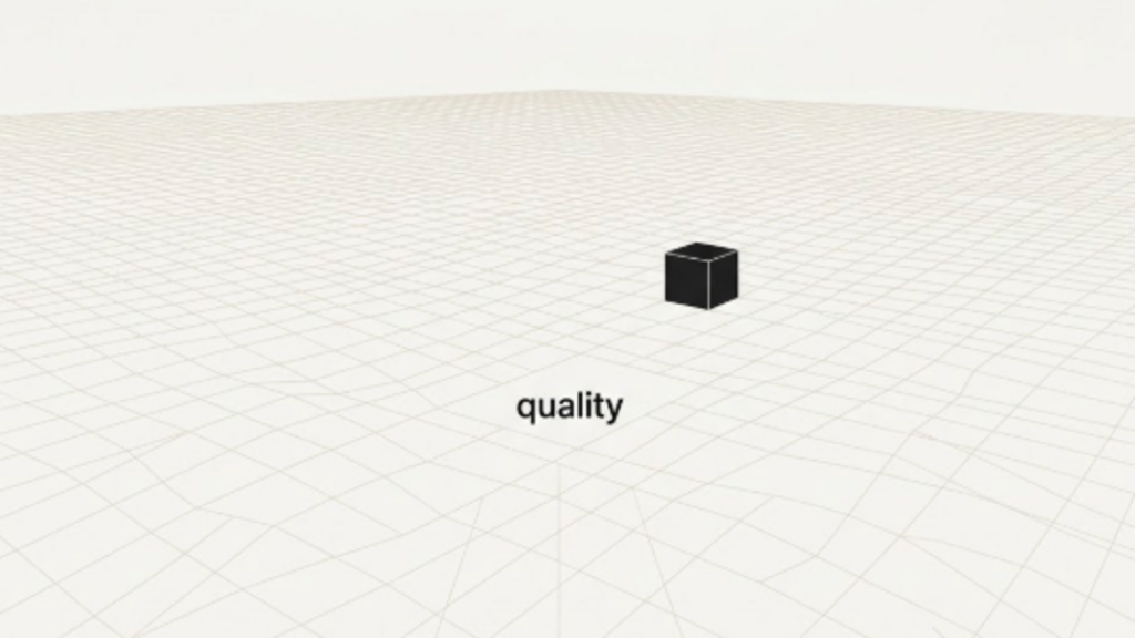 An infinite-space grid of lines is labelled quality. A black box sits to one side. Above text says, In quality, there... image
