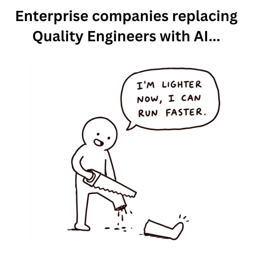 Image of a stick person sawing his leg off while smiling with a speech bubble.sayong " I'm lighter now, I can run fas... image