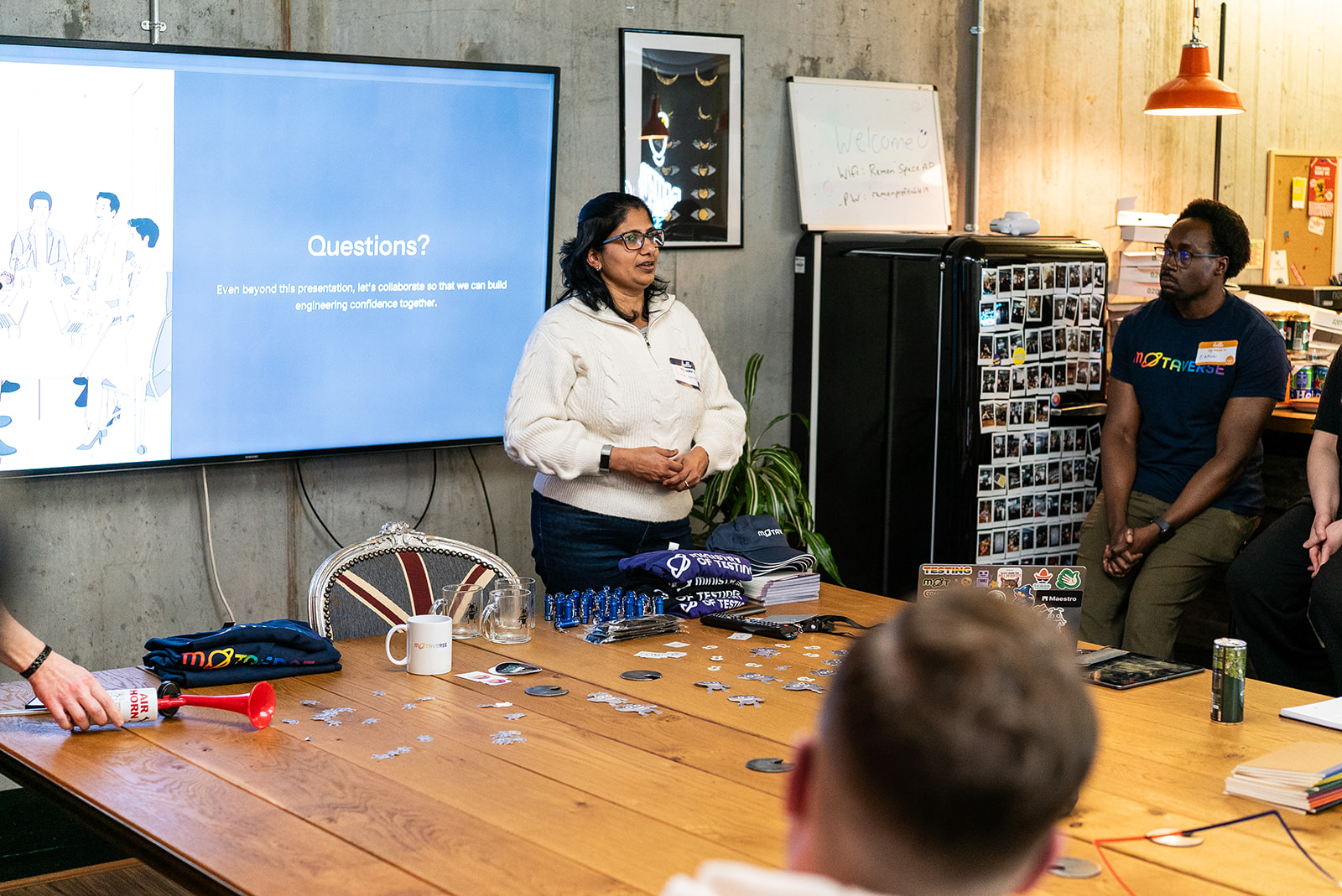 A photo of Priyanka Banthia delivering a great 99 second talk at MoT London