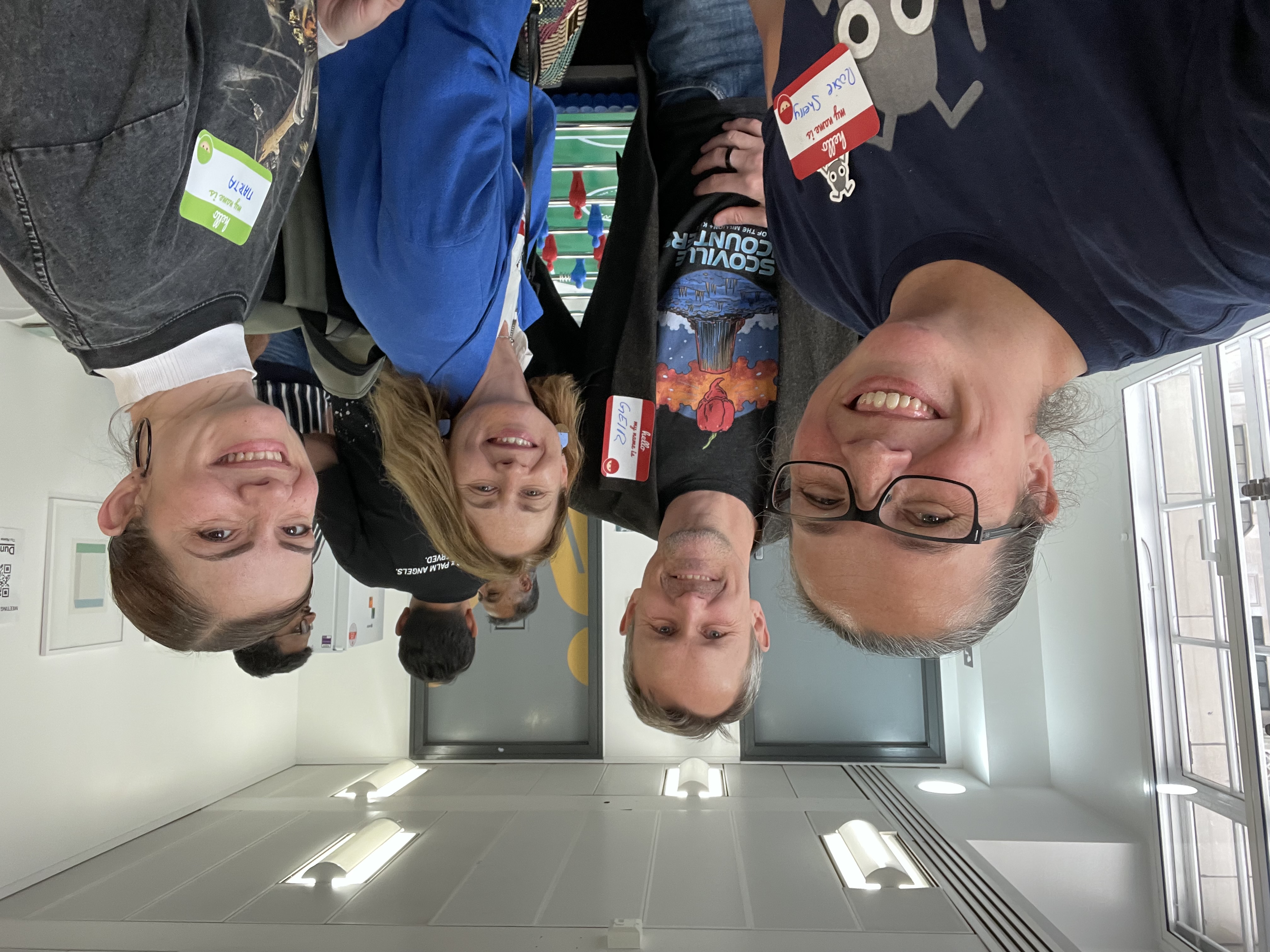 Rosie, Geir, Marta and Nataliia posing for a selfie group photo at MoT London.
We are all happy to see each other. 
