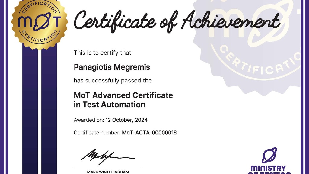 MoT Advanced Certificate in Test Automation image